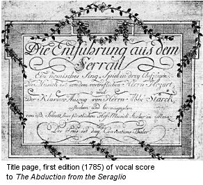 Title page, first edition (1785) of vocal score to The Abduction from the Seraglio